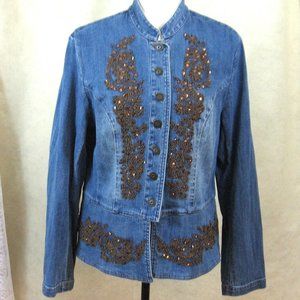 Vintage Denim Coldwater Creek Embellished Jean Jacket, Embroidered Size 16/18 XL